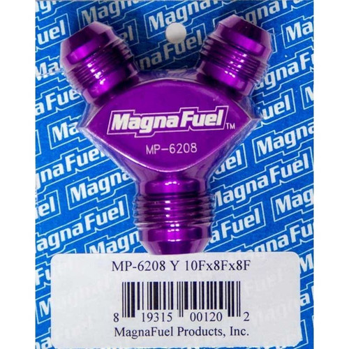 MagnaFuel MP-6208 Y Block, -10 AN Male to Dual -8 AN-Male, Aluminum, Purple