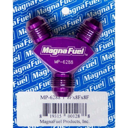 MagnaFuel MP-6288 Y Block, -8 AN Male to Dual -8 AN-Male, Aluminum, Purple
