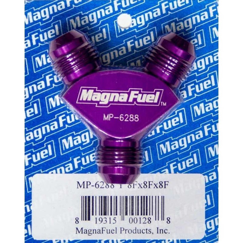 MagnaFuel MP-6288 Y Block, -8 AN Male to Dual -8 AN-Male, Aluminum, Purple MagnaFuel MP-6288 Y Block, -8 AN Male to Dual -8 AN-Male, Aluminum, Purple