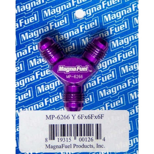 MagnaFuel MP-6266 Y Block, -6 AN Male to Dual -6 AN-Male, Aluminum, Purple