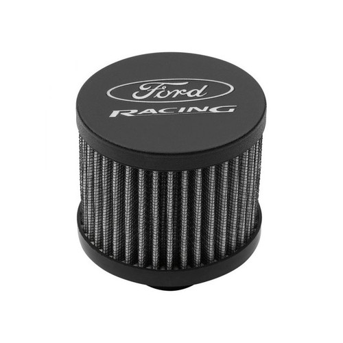 Ford Racing 302-234 Valve Cover Breather, 3 in. Dia Ford Logo, Push-In, w/o Hood, Black Crinkle