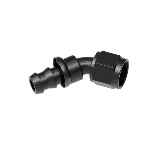 Redhorse 2045-04-2 Hose Barb Fitting, -4  AN Female to Push Lock, 45 Degree, Black