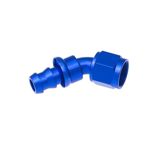 Redhorse 2045-06-1 Hose Barb Fitting, -6  AN Female to Push Lock, 45 Degree, Blue