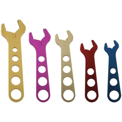 Allstar ALL11100 Single End Wrench Set, 5 Piece, -6 to -16 AN, Aluminum, Multi Color Anodized