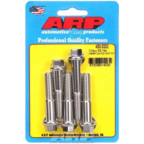 ARP 430-3202 BBC Water Pump Bolts, Hex, Stainless Steel, Long Water Pump, Kit