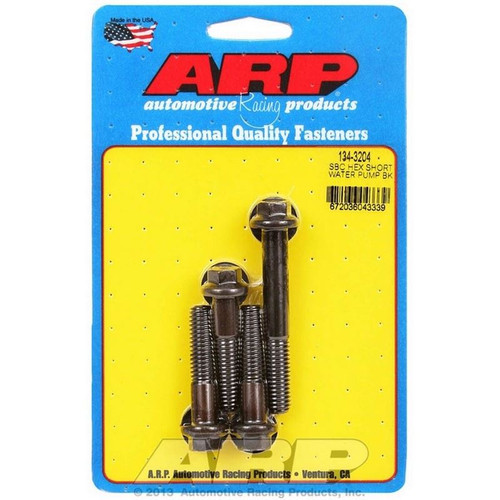 ARP 134-3204 SBC Water Pump Bolts, Hex Head, Steel, Black Oxide, Set of 4