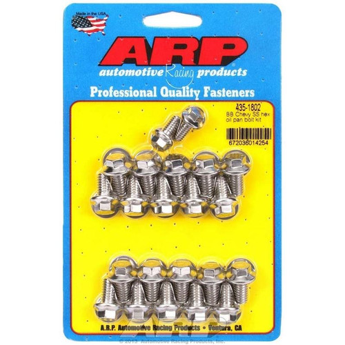 ARP 435-1802 BB Chevy, Oil Pan Bolt Kit, Hex Head, Stainless Steel, Polished