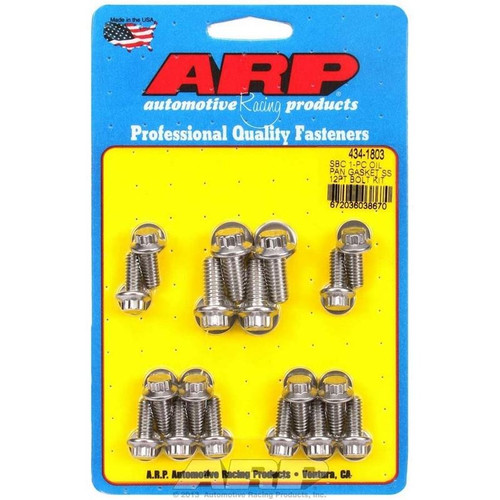 ARP 434-1803 SB Chevy, Oil Pan Bolt Kit, Flanged 12-Point, Stainless Steel, Natural