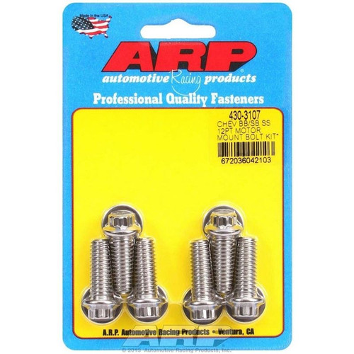 ARP 430-3107 BBC Motor Mount Bolts, 12-Point Head, Chromoly,  Polished, Set of 6