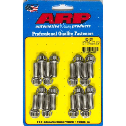 ARP 400-1217 BBC Header Bolts, 3/8-16 in. Thread, 0.875 in. Long, Stainless Steel