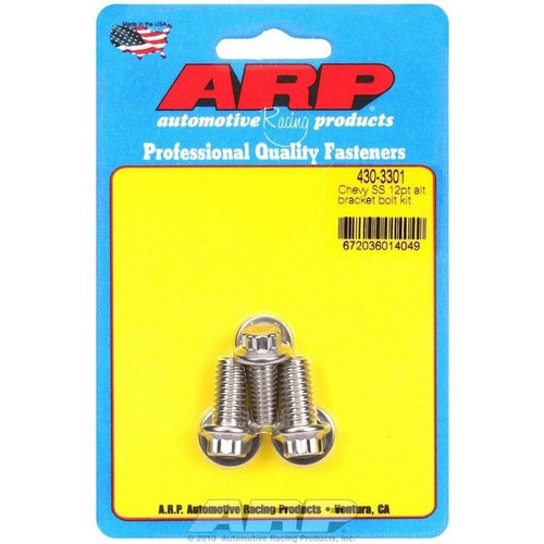 ARP 430-3301 BBC/SBC Alternator Bracket Bolt Kit, 3/8-16 in. Thread, 12-Point, Stainless Steel