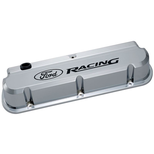 Ford Racing 302-139 SB Ford Slant-Edge Chrome Valve Covers, Tall Black Ford Racing Logo