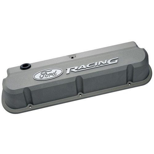 Ford Racing 302-137 SB Ford Slant-Edge Gray Valve Covers, Tall w/ Ford Racing Logo