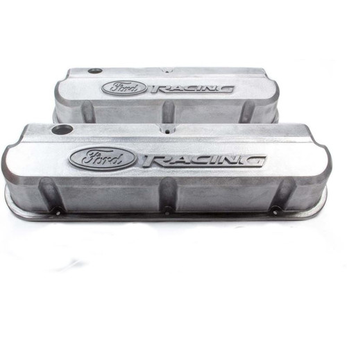 Ford Racing 302-146 SBF Slant-Edge Aluminum Unfinished Valve Covers, Tall w/ Ford Racing Logo