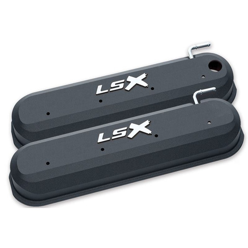 GM Performance 141-256 LSX Aluminum LS Valve Covers, Black Crinkle, Milled LSX Logo