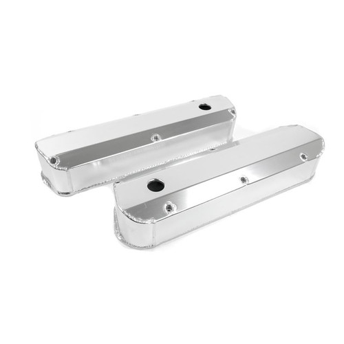 TSP JM8093-7CA Ford Small Block Long Bolt Fabricated Aluminum Valve Covers w/ Breather Holes Clear