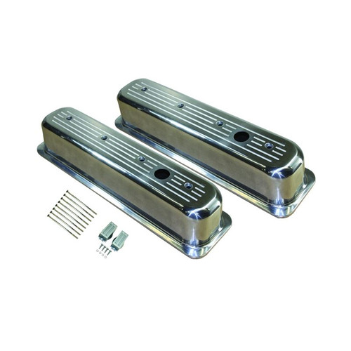 TSP SP8478 Chevy Small Block Center-Bolt Tall Ball Milled Polished Aluminum Valve Covers