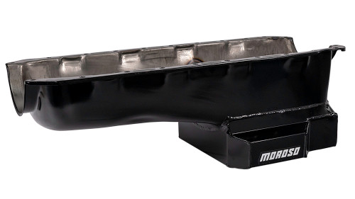 Moroso 20401 BB Chevy IV, Street/Strip Oil Pan, Rear Sump, 7 Quarts, Steel, Black Powdercoated, Each