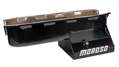 Moroso 20195 SBC Stroker Oil Pan, Rear Sump, 7 Quarts, Steel, Black Powdercoated, Each