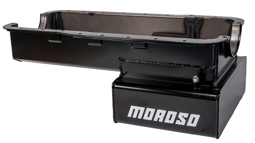 Moroso 20535 SB Ford, Drag/Road Race Oil Pan, Front Sump, 7 Quarts, Steel, Black Powdercoated, Each