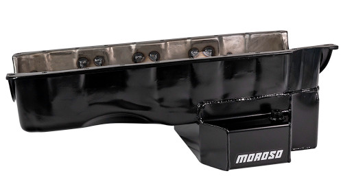 Moroso 20421 BB Chevy V/VI, Drag/Road Race Oil Pan, Rear Sump, 6.50 Quarts, Steel, Black Powdercoated, Each