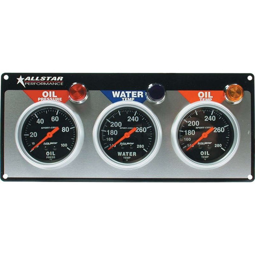 Allstar Performance ALL80112 3 AutoMeter Gauge Panel Oil Press./Water Temp/Oil Temp, Sport-Comp, Black