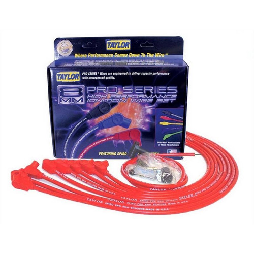 Taylor Cable 76229 SBC Spiro-Pro Spark Plug Wires, Race-fit, 8mm, Red, 90 Degree