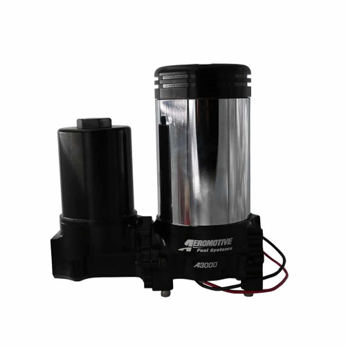 Aeromotive 11223 Fuel Pump, A3000, Electric, In-Line, 6.8 gpm at 5 psi, 12 AN Female O-Ring Inlet, 10 AN Female O-Ring Outlet, Black, Polished, 5 psi Regulator, Gas / E85 / Methanol, Each