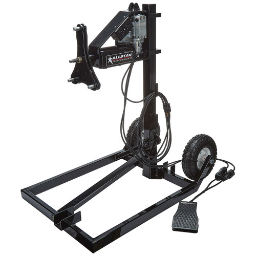 Allstar Performance ALL10565 Tire Prep Stand, Electric, 110V, Cart / Foot Pedal / Motor / Wheels, 5 x 5 / Wide 5 Wheels, Black Paint, Kit