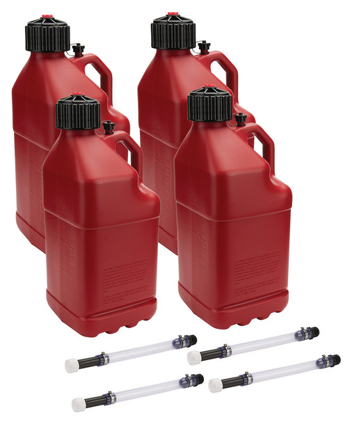 Allstar Performance ALL40121-4 Utility Jug, 5 gal, 9-1/2 x 9-1/2 x 22-3/4 in Tall, O-Ring Seal Cap, Screw-On, Vent, Filler Hose, Square, Plastic, Red, Set of 4