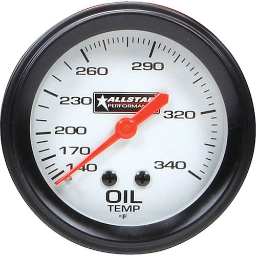 Allstar Performance ALL80097 2-5/8 in. Oil Tempreture Gauge, 140-340 Degree F, Mechanical, White