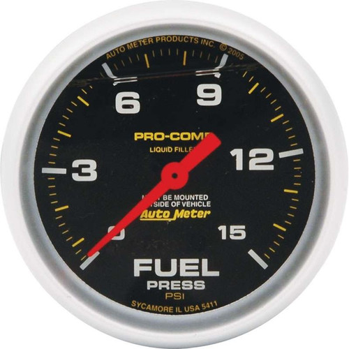 Allstar Performance ALL80136 2-5/8 in. ATM Fuel Pressure Gauge, 15 PSI, Pro Comp, Black