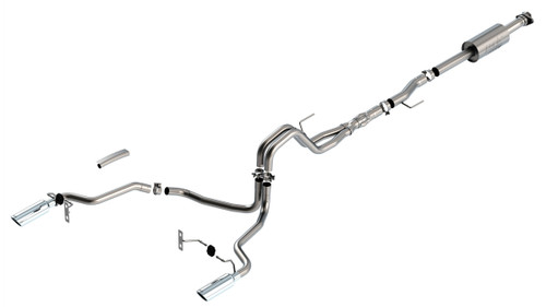 Borla 140867 Exhaust System, ATAK, Cat-Back, 2-1/4 in Diameter, Dual Rear Exit, 4 in Chrome Tips, Rolled Edge, Stainless, Natural, 5.0, Ford Fullsize Truck 2021, Kit