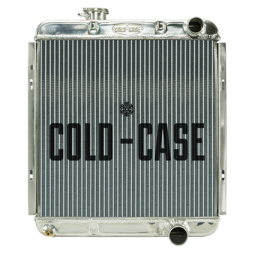 Cold Case Radiators FOM564 Radiator, 19.600 in W x 21 in H x 3 in D, Passenger Side Inlet, Passenger Side Outlet, Aluminum, Polished, Manual, Small Block Ford, Ford Mustang 1964-66, Each