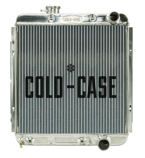 Cold Case Radiators FOM564A Radiator, 18.380 in W x 20.500 in H x 3 in D, Passenger Side Inlet, Passenger Side Outlet, Aluminum, Polished, Automatic, Small Block Ford, Ford Mustang 1964.5-1966, Each
