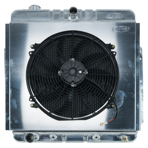 Cold Case Radiators FOT576AK Radiator and Fan, 26.200 in W x 25.500 in H x 3 in D, Center Inlet, Driver Side Outlet, Aluminum, Polished, Ford Inline-6, Ford Fullsize Truck 1953-56, Kit