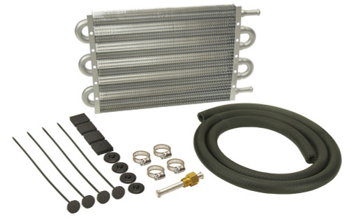 Derale 12906 Fluid Cooler, Dyno-Cool, 13 x 7.500 x 0.750 in, Tube Type, 11/32 in Hose Barb Inlet / Outlet, Fitting / Hardware / Hose, Aluminum, Natural, Automatic Transmission, Kit