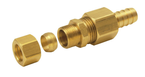 Derale 13033 Fitting, Adapter, Straight, 1/2 in Compression Fitting to 1/2 in Hose Barb, Brass, Natural, Each