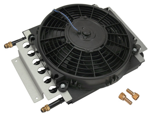 Derale 13720 Fluid Cooler and Fan, 15.750 x 11.500 x 4 in, Tube Type, 6 AN Male Inlet / Outlet, Fittings, Aluminum / Copper, Black Powder Coat, Universal, Each