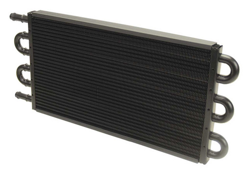 Derale 15302 Fluid Cooler, 13.500 x 9.125 x 1.750 in, Tube Type, 11/32 in Hose Barb Inlet / Outlet, Aluminum / Copper, Black Powder Coat, Engine Oil, Each