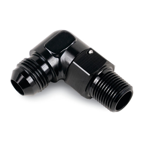 Derale 59608 Fitting, Adapter, 90 Degree, 3/8 in NPT Male to 8 AN Male, Aluminum, Black Anodized, Each