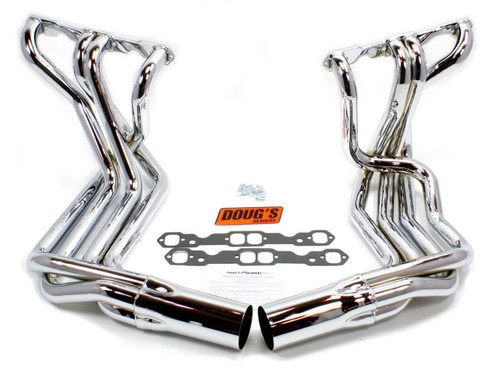 Dougs Headers D380-C Headers, SideMount, 1-7/8 in Primary, 4 in Collector, Steel, Chrome, Small Block Chevy, Chevy Corvette 1963-82, Pair