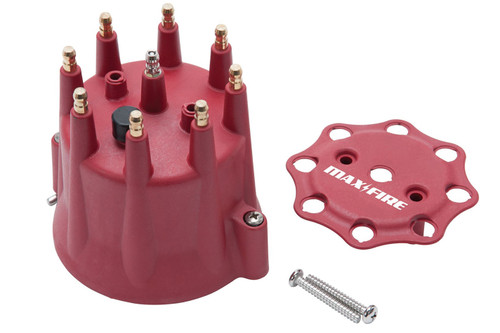 Edelbrock 22732 Distributor Cap, Max-Fire, HEI Style Terminals, Brass Terminals, Twist Lock, Red, Vented, Edelbrock Distributor, Chevy V8, Each