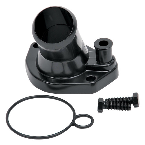 Edelbrock 48143 Water Neck, 15 Degree, 1-1/2 in ID Hose, O-Ring, Hardware Included, Steel, Black Powder Coat, Small Block Ford, Each