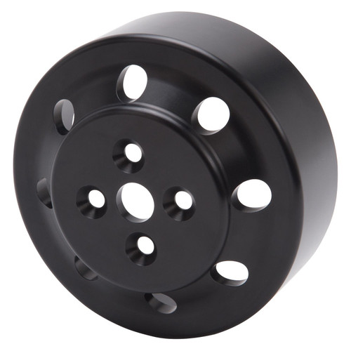 Edelbrock 8899 Water Pump Pulley, Serpentine, Smooth, 5.840 in Diameter, Aluminum, Black Anodized, GM LS-Series, Each