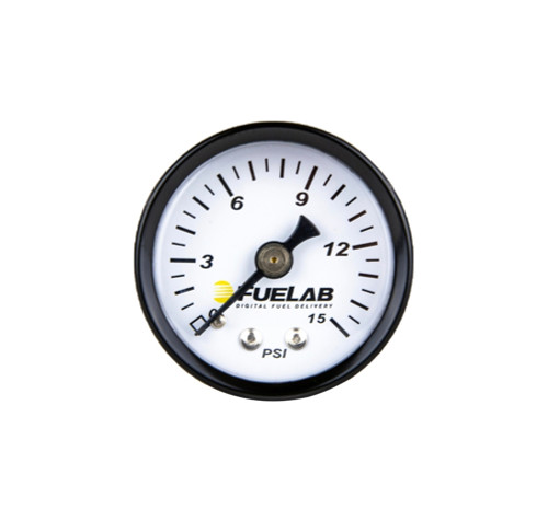 Fuelab Fuel Systems 71502 Fuel Pressure Gauge, 0-15 psi, Mechanical, Analog, Full Sweep, 1-1/2 in Diameter, White Face, Each
