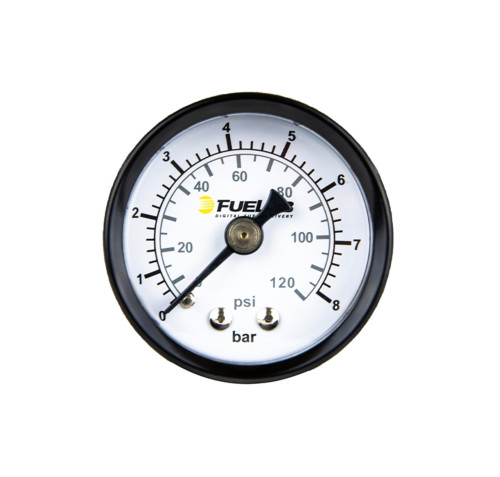 Fuelab Fuel Systems 71511 Fuel Pressure Gauge, 0-8 BAR / 0-120 psi, Mechanical, Analog, Full Sweep, 1-1/2 in Diameter, White Face, Each