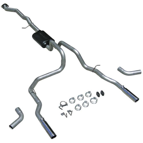 Flowmaster 17428 Exhaust System, American Thunder, Cat-Back, 3 in Diameter, Dual Rear Exit, 3 in Polished Tips, Steel, Aluminized, GM LS-Series, GM Fullsize Truck 1999-2007, Kit