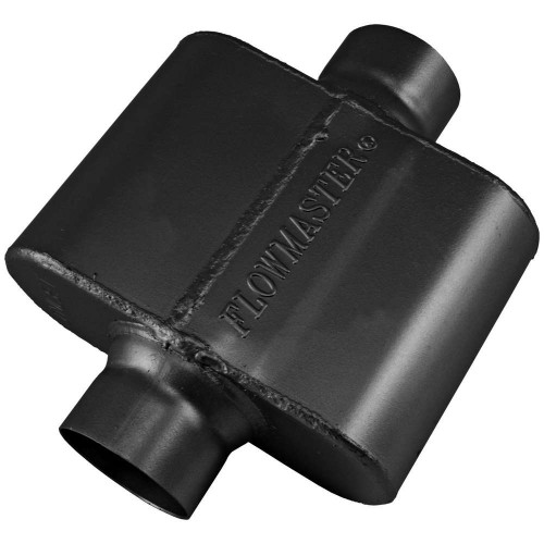 Flowmaster 325108 Muffler, 10 Series Delta Force, 2-1/2 in Center Inlet, 2-1/2 in Center Outlet, 5-1/2 x 8 x 3 in Oval Body, 11 in Long, Steel, Black Paint, Universal, Each