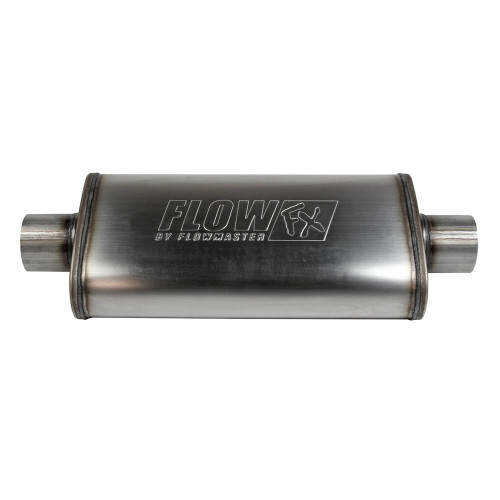 Flowmaster 71249 Muffler, FlowFX, 3 in Center Inlet, 3 in Center Outlet, 18 x 9 x 4 in Oval Body, 24 in Long, Stainless, Universal, Each